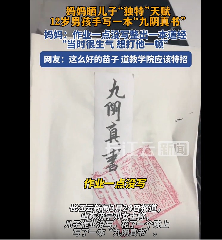 12岁武侠迷手写"九**真书"火出圈：当江湖梦照进作业本
